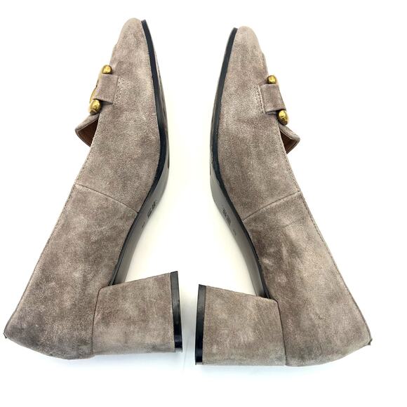 Bibi Lou Valencia Heeled Loafers Dove Grey Suede Gold Horse Bit Square Toe 37 - Picture 5 of 9